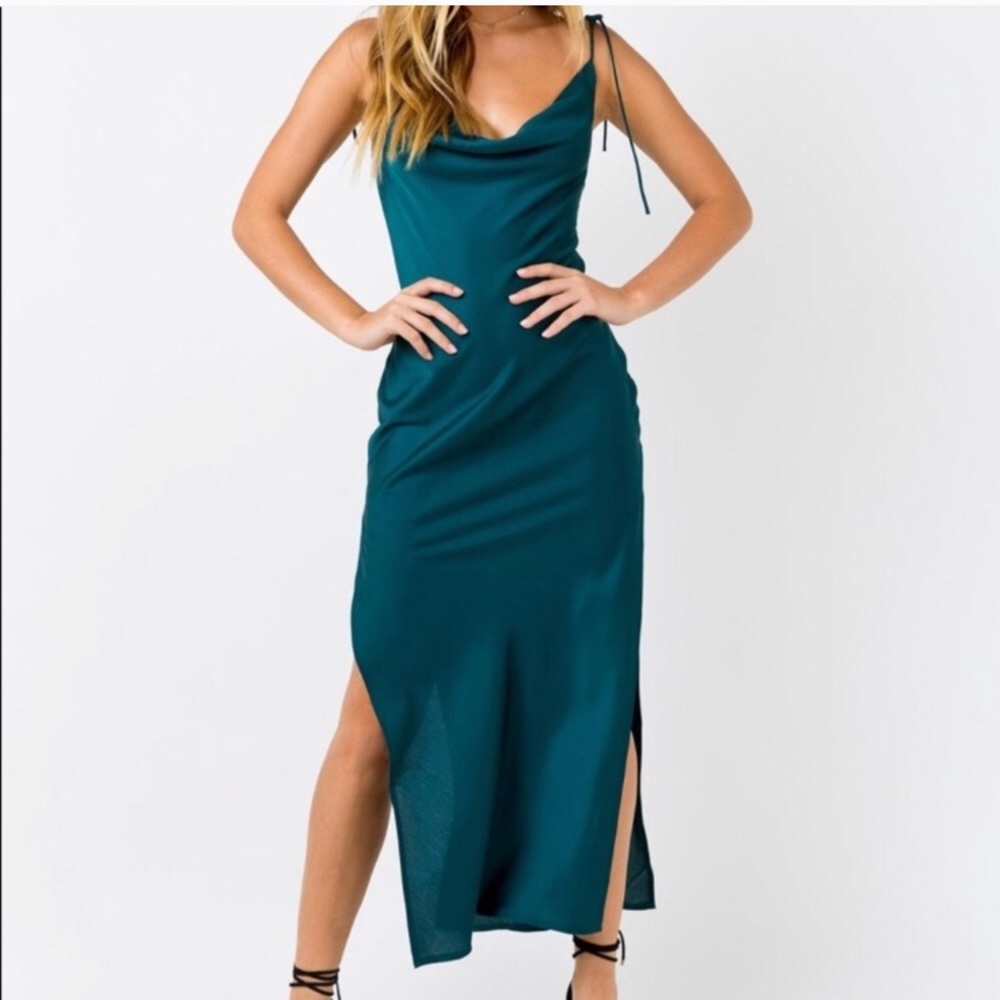 princess polly teal silk slip dress